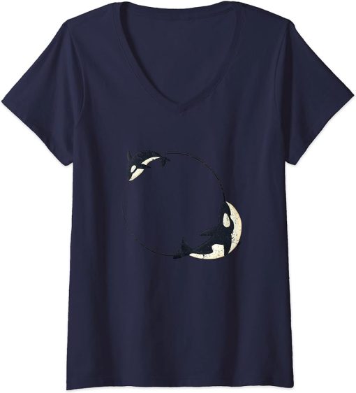 Womens Cool Orcas Whale Sea Animal Cute Orca Lover V-Neck T-Shirt