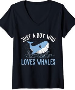 Womens Just A Boy Who Loves Whales Lover Ocean Orca For Men Boys V-Neck T-Shirt