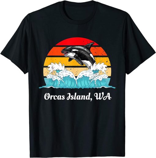 Vintage Orcas Island WA Distressed Orca Killer Whale Art T-Shirt