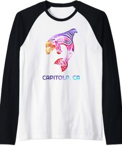 Capitola California Orca Killer Whale Native American Raglan Baseball Tee