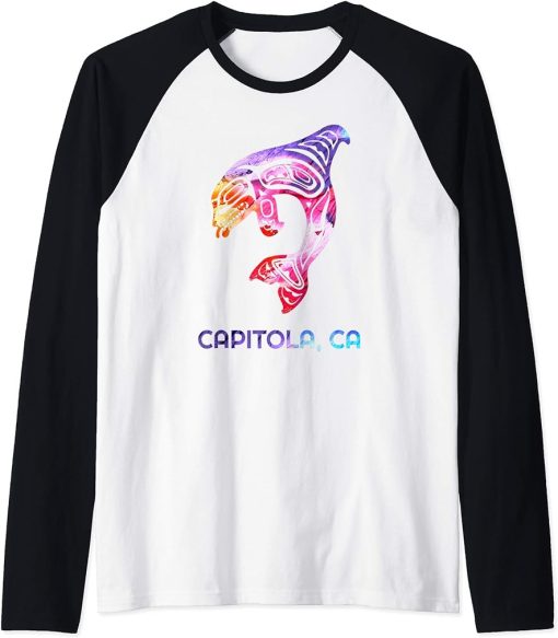 Capitola California Orca Killer Whale Native American Raglan Baseball Tee