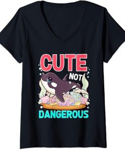 Womens Cute Not Dangerous Funny Whale Humor Cute Orca Whale Lover V-Neck T-Shirt