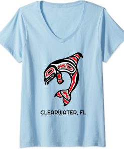 Womens Clearwater FL Native American Indian Orca Killer Whales V-Neck T-Shirt