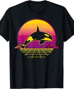 Killer Whale Orca Sea Ocean Retro Vintage Sunset Grid Gift T-Shirt