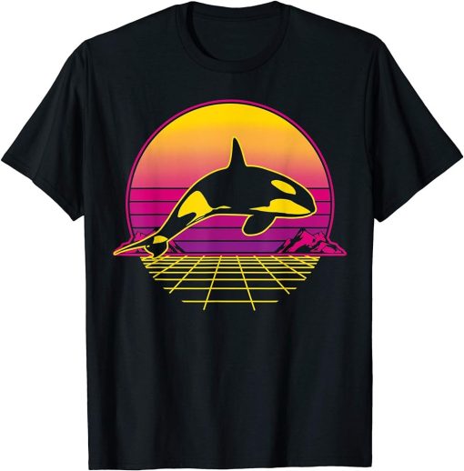 Killer Whale Orca Sea Ocean Retro Vintage Sunset Grid Gift T-Shirt