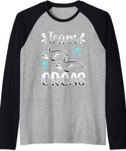 Team Orcas Protect Whale Orca Sea Raglan Baseball Tee