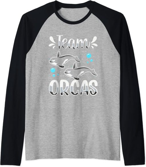 Team Orcas Protect Whale Orca Sea Raglan Baseball Tee