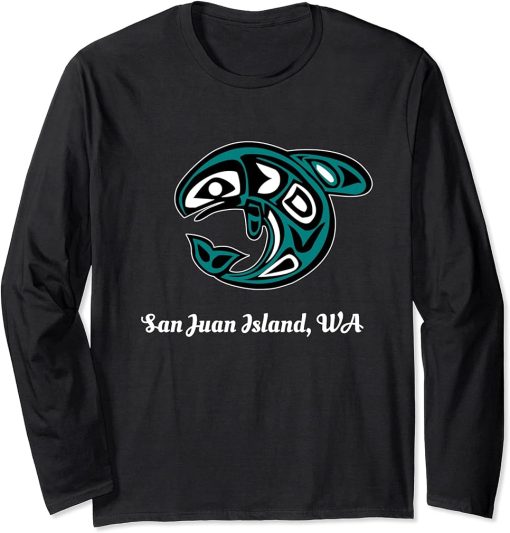 San Juan Island WA Native American Tribal Orca Killer Whale Long Sleeve T-Shirt