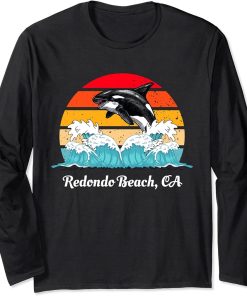 Vintage Redondo Beach CA Distressed Orca Killer Whale Art Long Sleeve T-Shirt